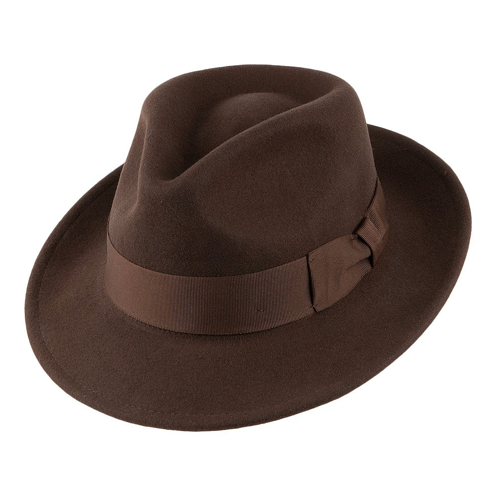 Brown Crushable C-Crown Wool Felt Fedora Hat - Image 2