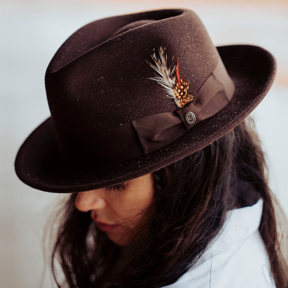 Brown Crushable C-Crown Wool Felt Fedora Hat - Image 6