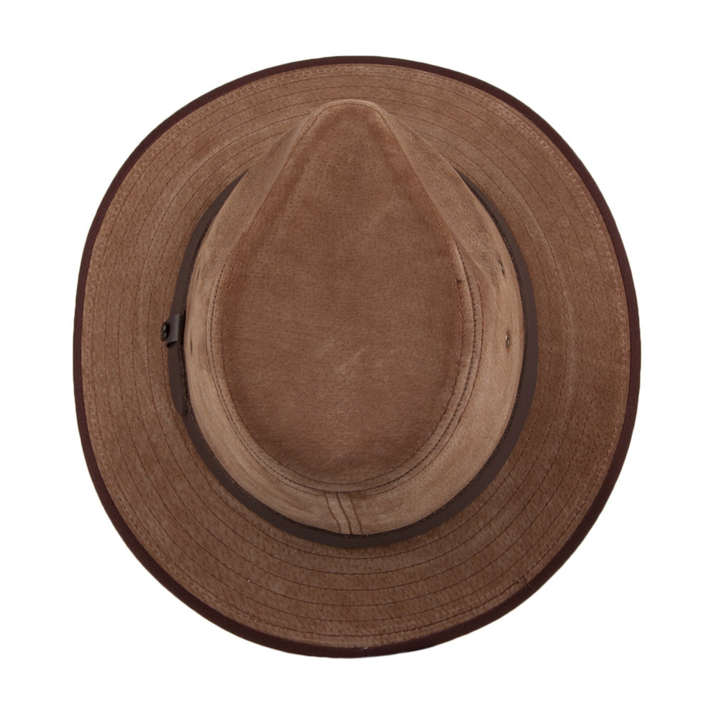 Chestnut Nubuck Leather Safari Fedora Hat - Image 3