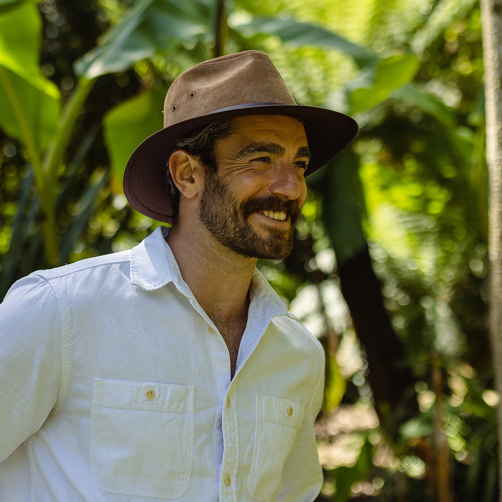 Chestnut Nubuck Leather Safari Fedora Hat - Image 4