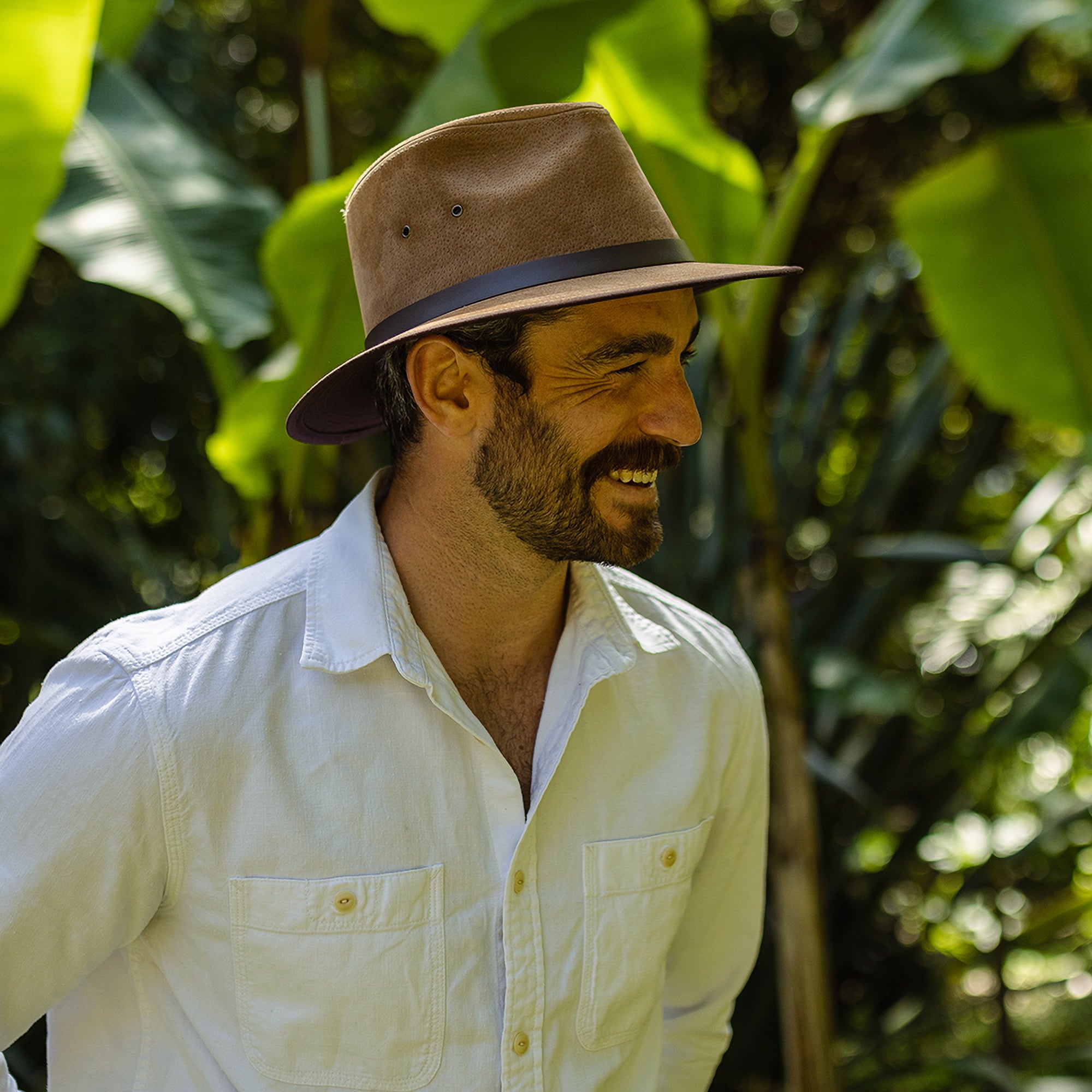 Chestnut Nubuck Leather Safari Fedora Hat - Image 5