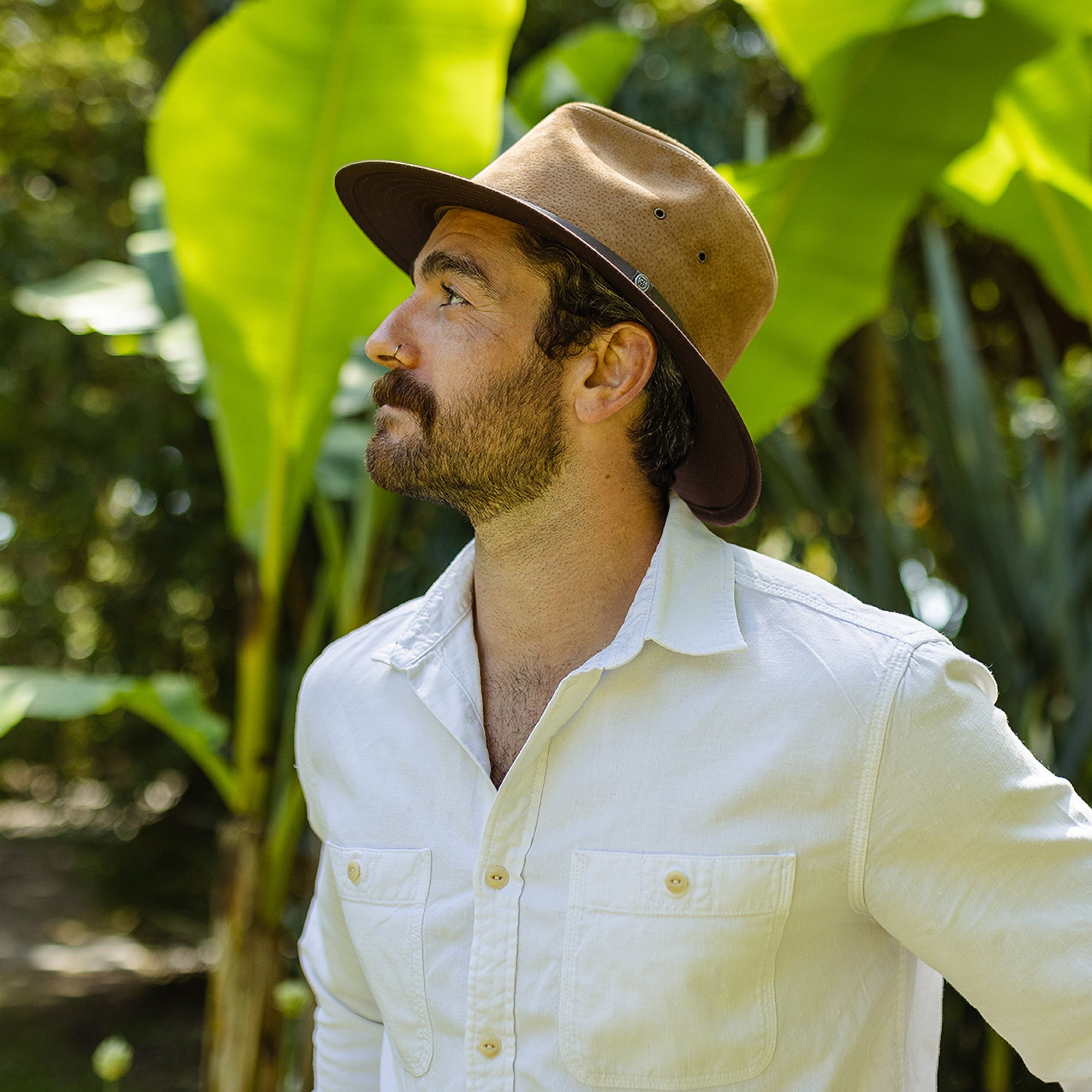 Chestnut Nubuck Leather Safari Fedora Hat - Image 6