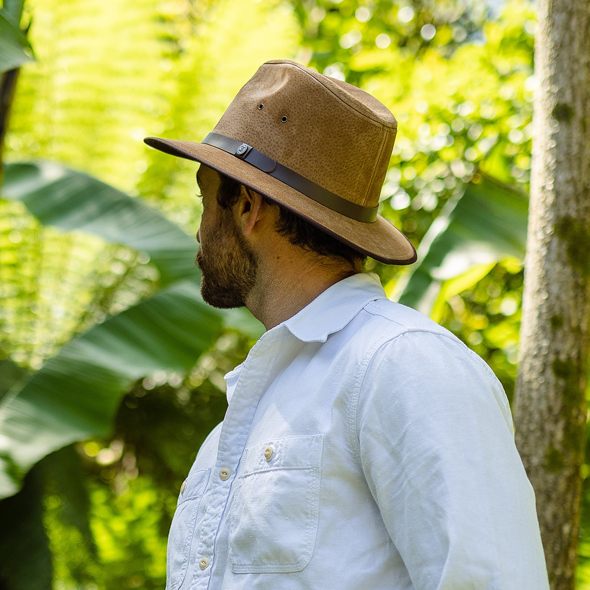 Chestnut Nubuck Leather Safari Fedora Hat - Image 8