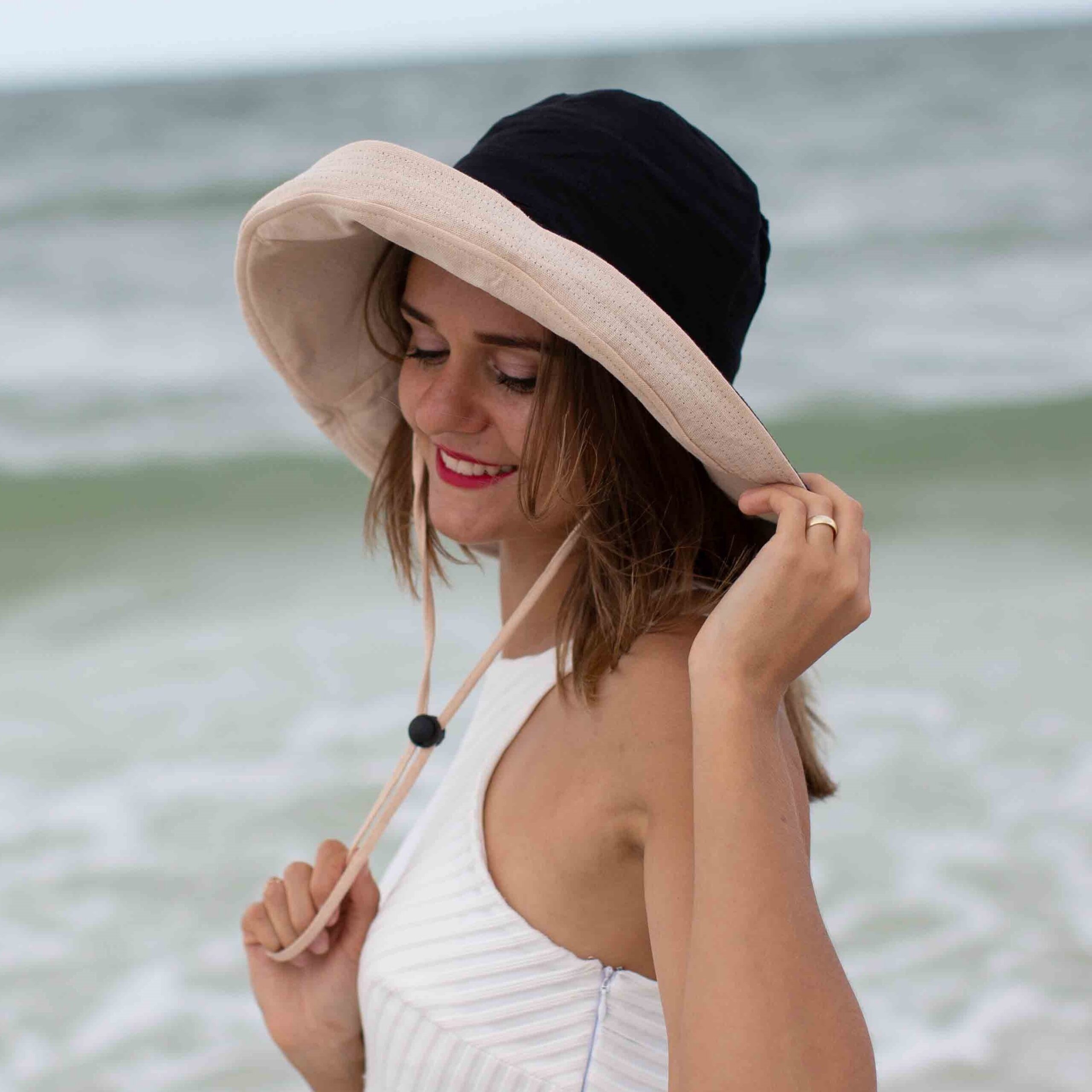 Wide Brim Bucket Hat 5" Sun Hat Womens Floppy 100% Cotton Sun Hat With Chin Strap Sunhats Women Elegant Vacation Honeymoon Gift for Her - Image 5