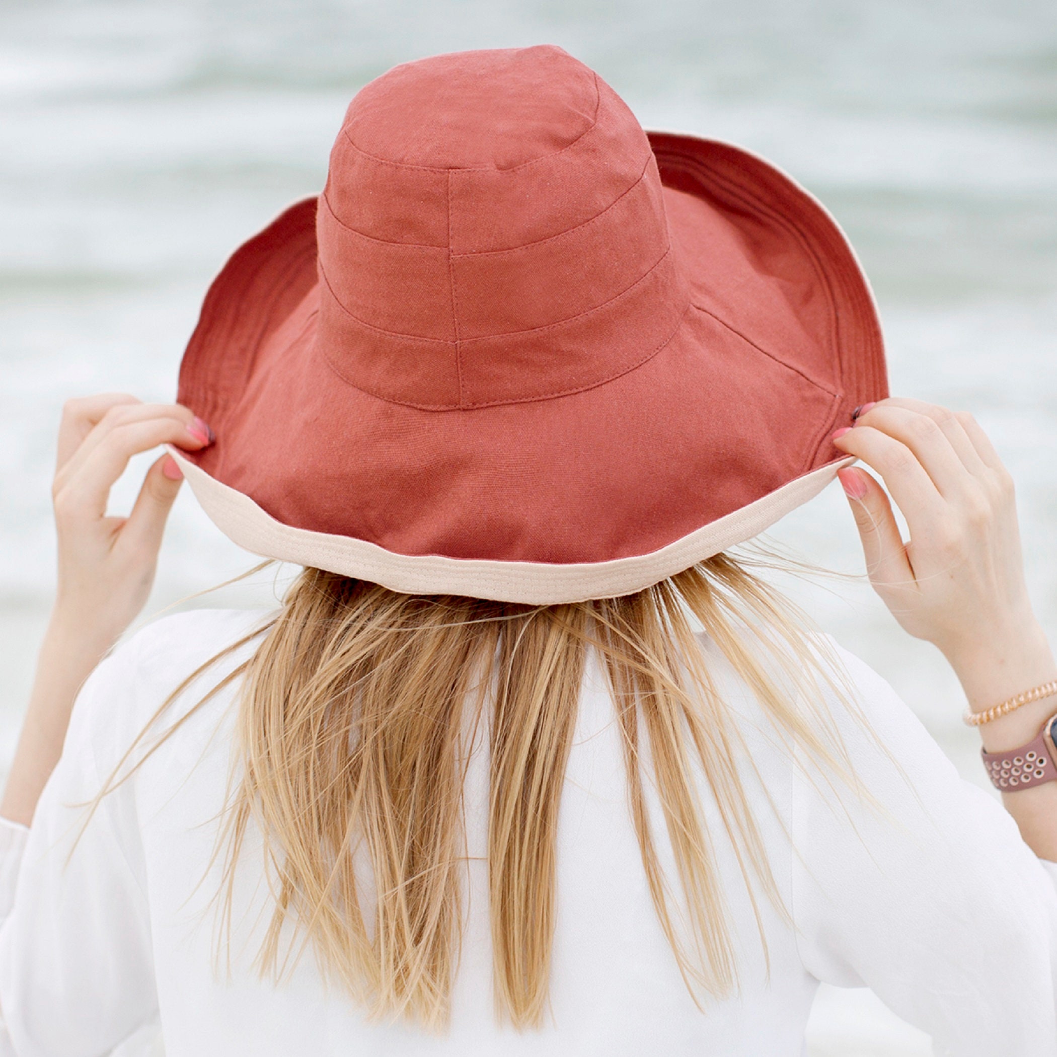 Wide Brim Bucket Hat 5" Sun Hat Womens Floppy 100% Cotton Sun Hat With Chin Strap Sunhats Women Elegant Vacation Honeymoon Gift for Her - Image 2