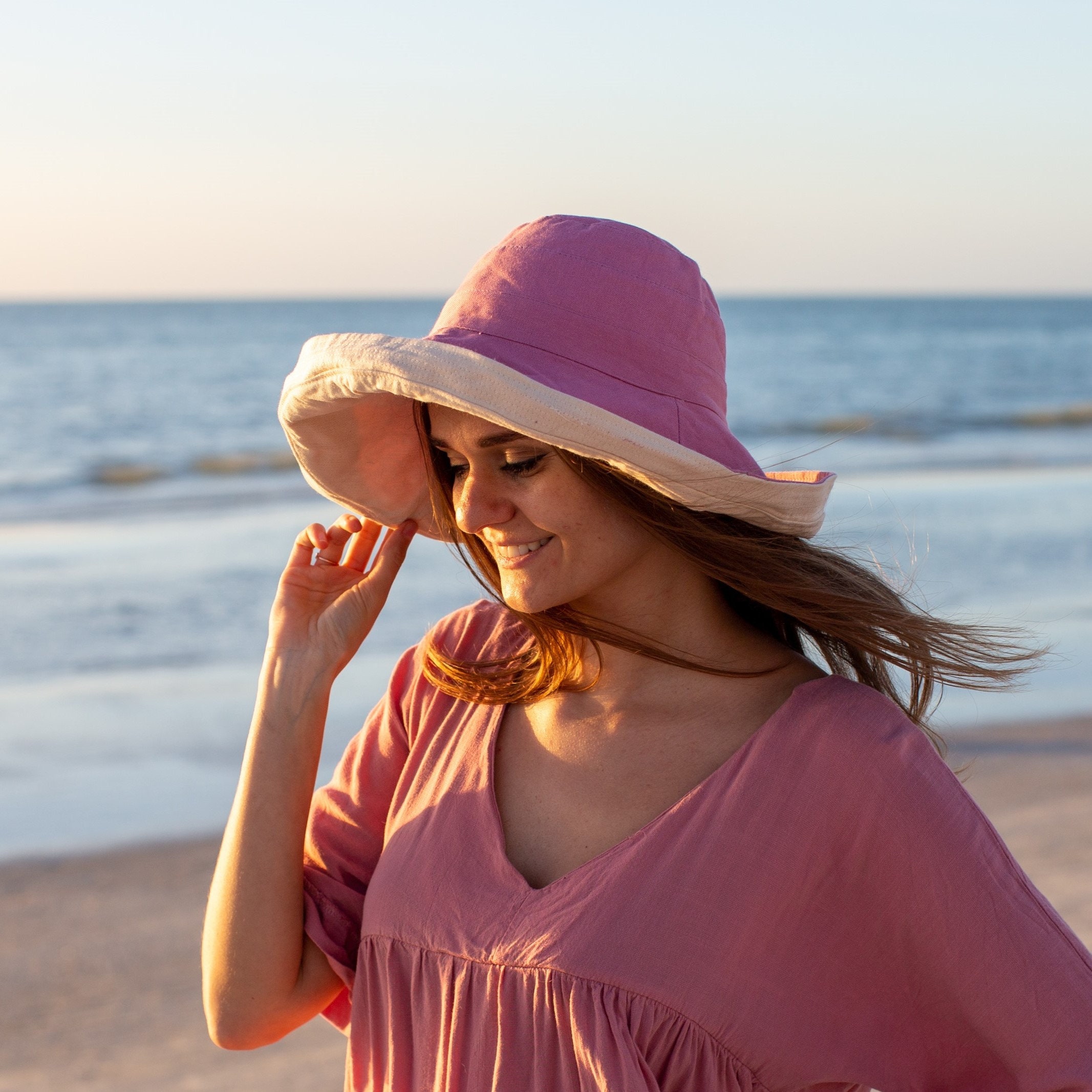 Wide Brim Bucket Hat 5" Sun Hat Womens Floppy 100% Cotton Sun Hat With Chin Strap Sunhats Women Elegant Vacation Honeymoon Gift for Her - Image 10