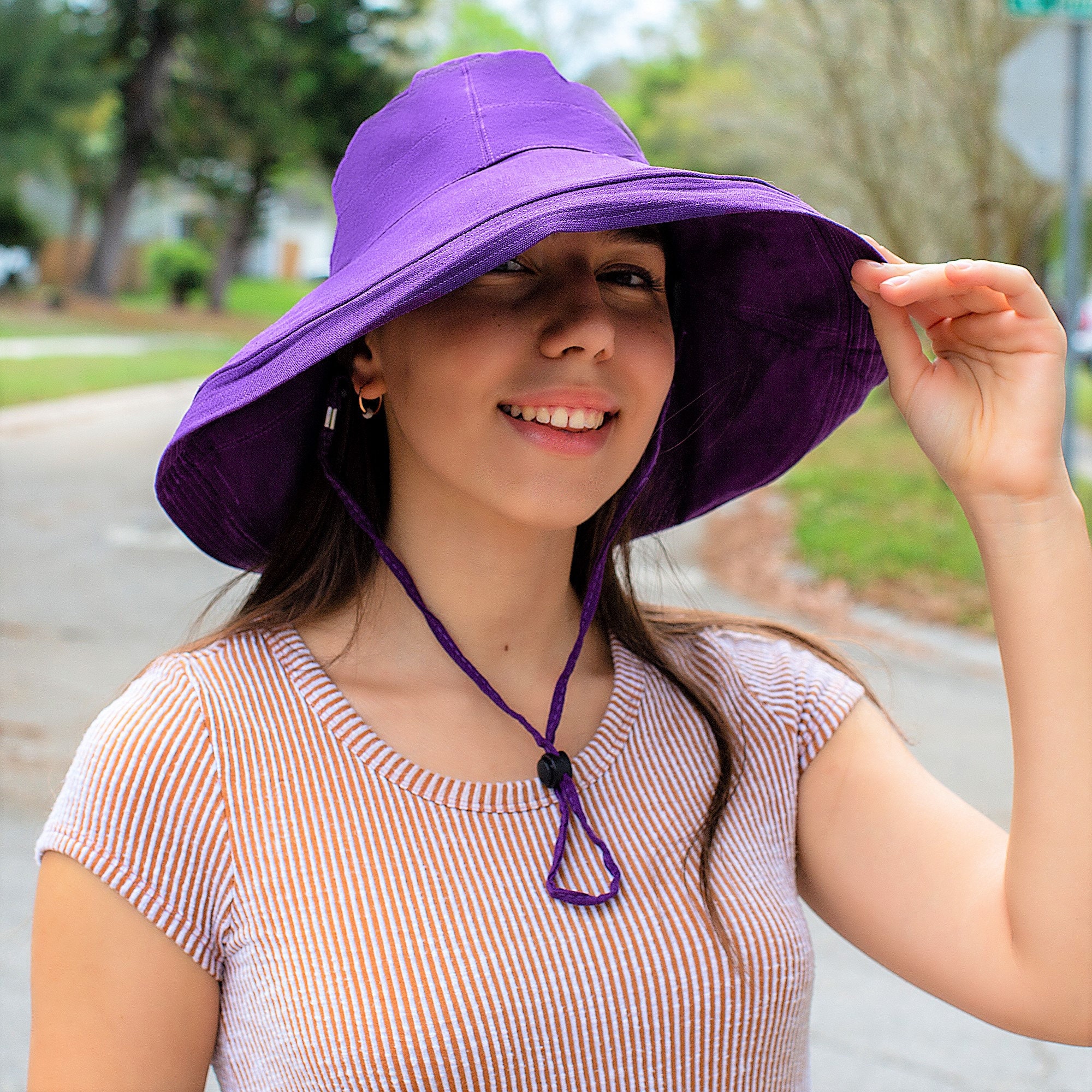Summer Hats Women, Sun Hat Wide Brim, Wide Brimmed Sunhat, Beach Hat, 100% Cotton Sun Hat, Resort Packable Vacation Hat, Gift for Her Purple - Image 2