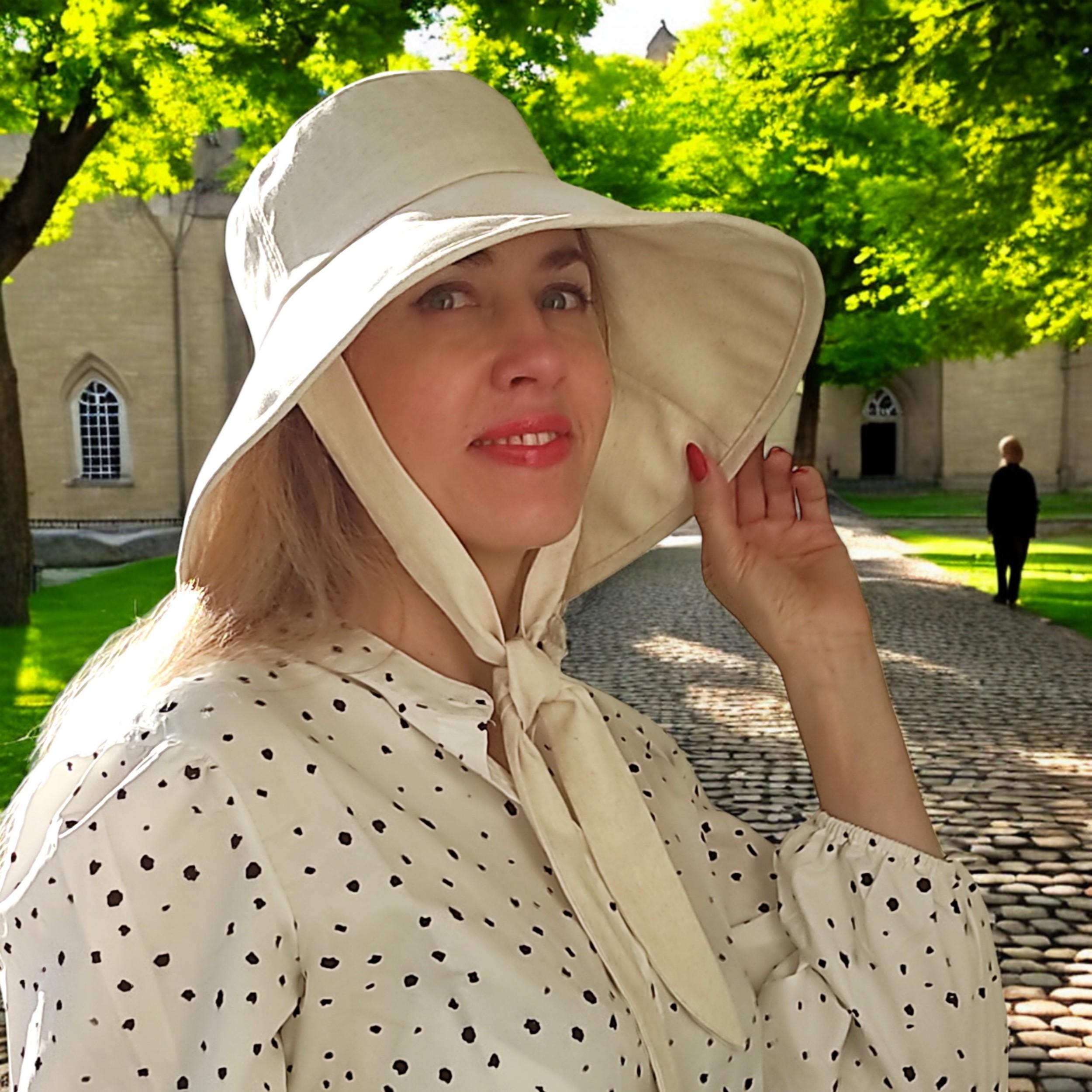 Linen Wide Brim Spring Summer Bonnet, Wide Brim Bucket Hat, Beach Hat, Floppy Fisherman Foldable Sun Hat, Safari Outdoor, Gift for Her - Image 9