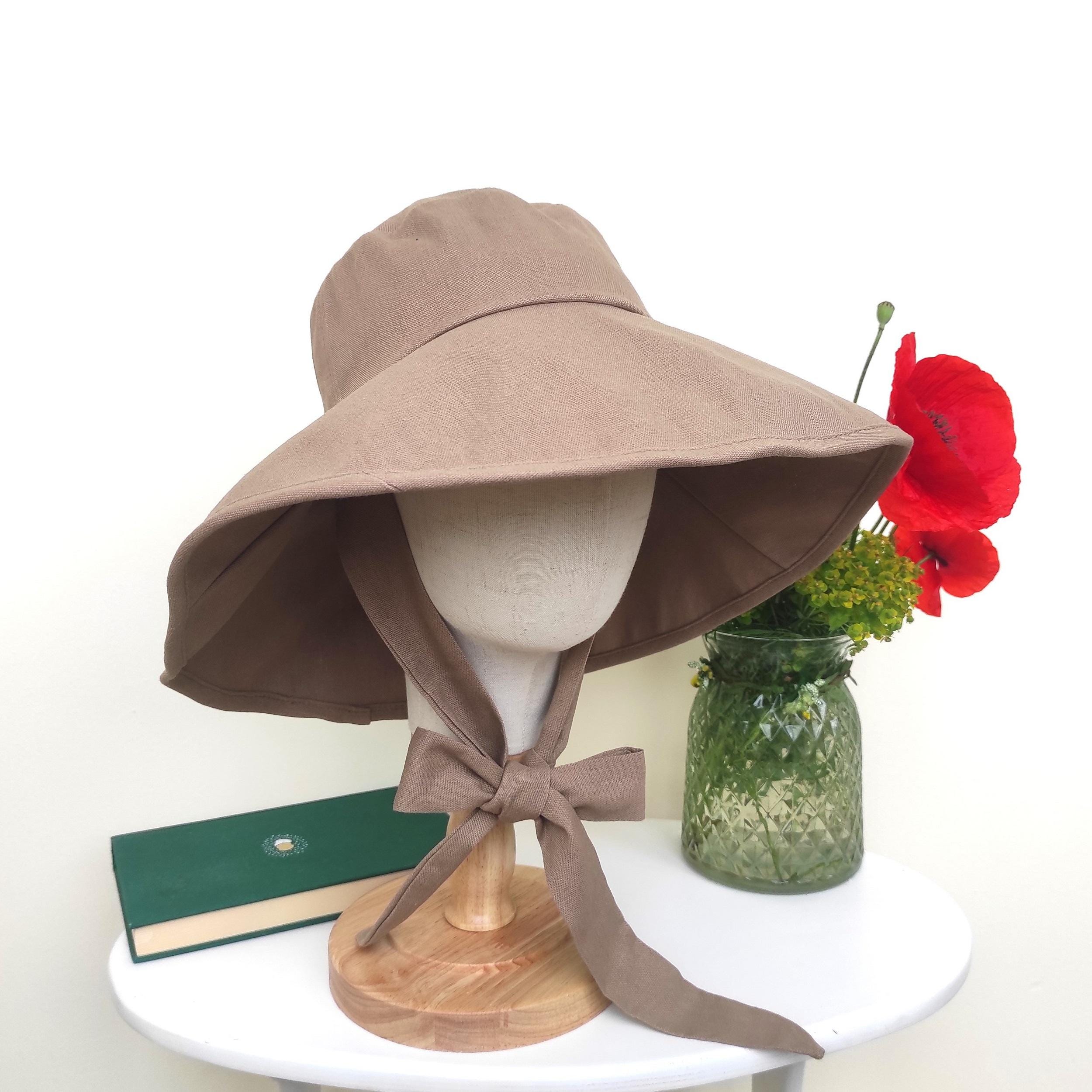 Khaki Linen Cotton Summer Bucket Hat, Linen Wide Brim Sun Bonnet, Floppy Vacation Honeymoon Foldable Sun Hat, Gift for Her Hat - Image 2