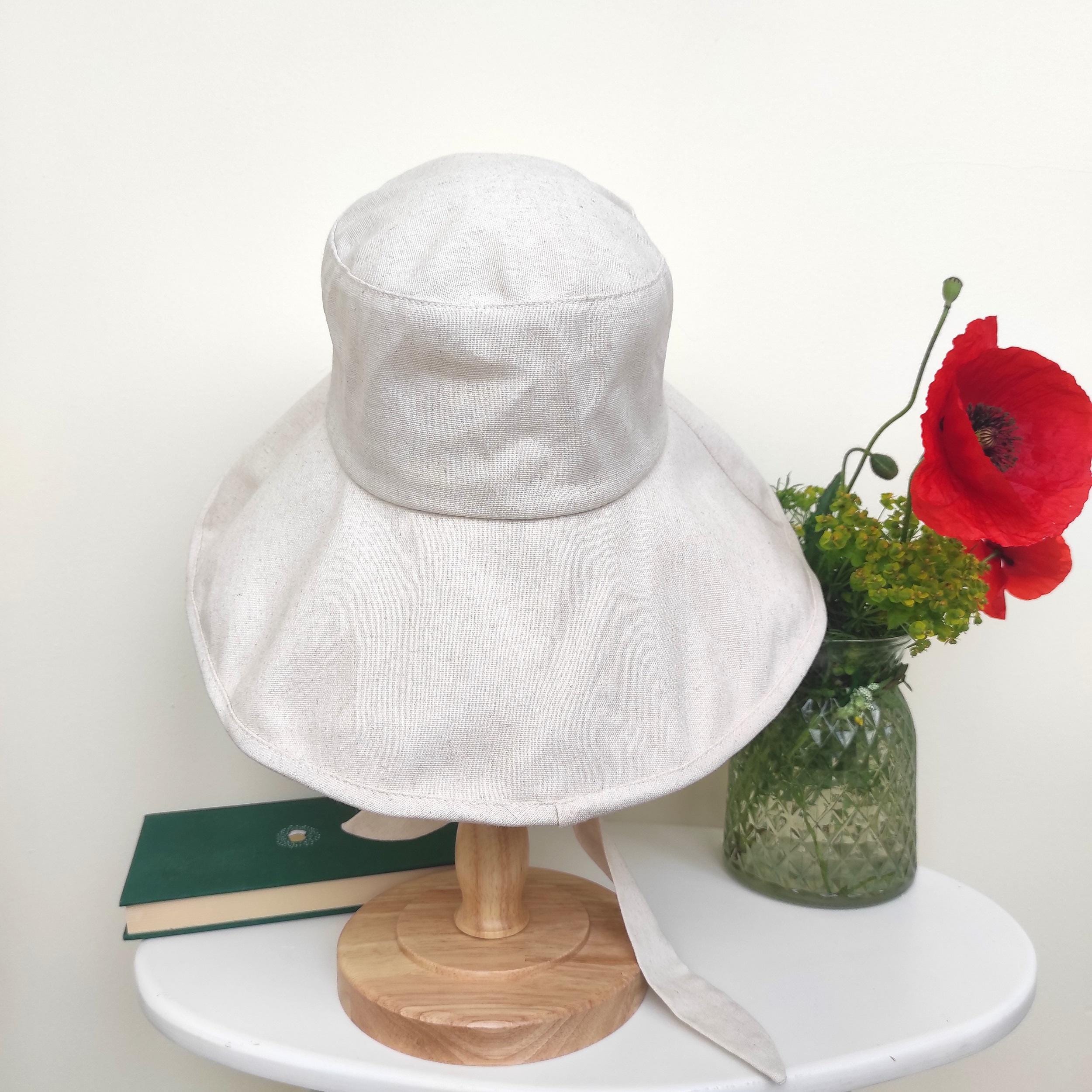 Khaki Linen Cotton Summer Bucket Hat, Linen Wide Brim Sun Bonnet, Floppy Vacation Honeymoon Foldable Sun Hat, Gift for Her Hat - Image 7