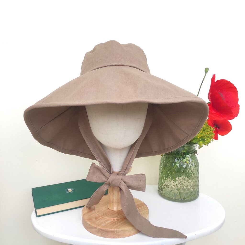 Khaki Linen Cotton Summer Bucket Hat, Linen Wide Brim Sun Bonnet, Floppy Vacation Honeymoon Foldable Sun Hat, Gift for Her Hat