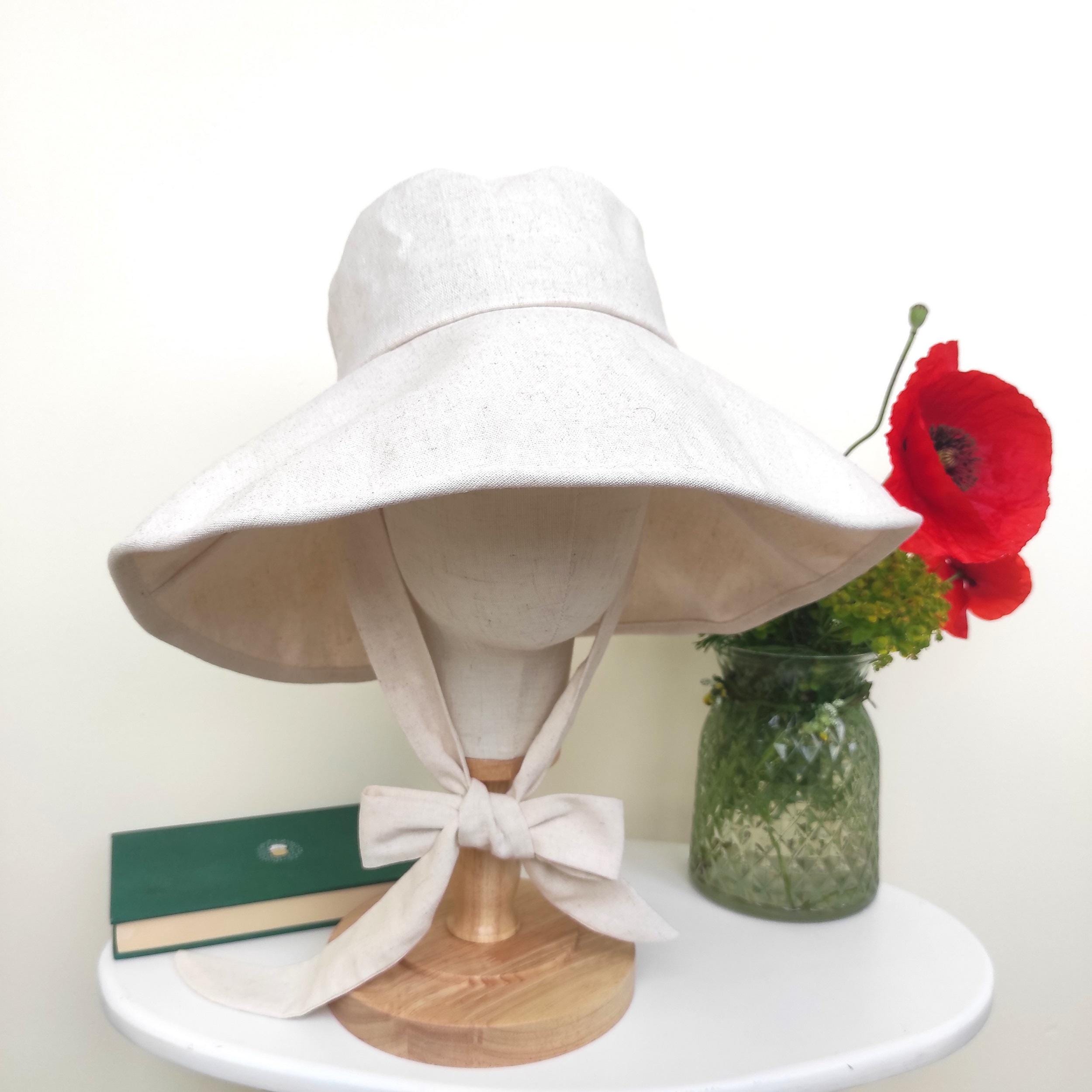 Khaki Linen Cotton Summer Bucket Hat, Linen Wide Brim Sun Bonnet, Floppy Vacation Honeymoon Foldable Sun Hat, Gift for Her Hat - Image 6